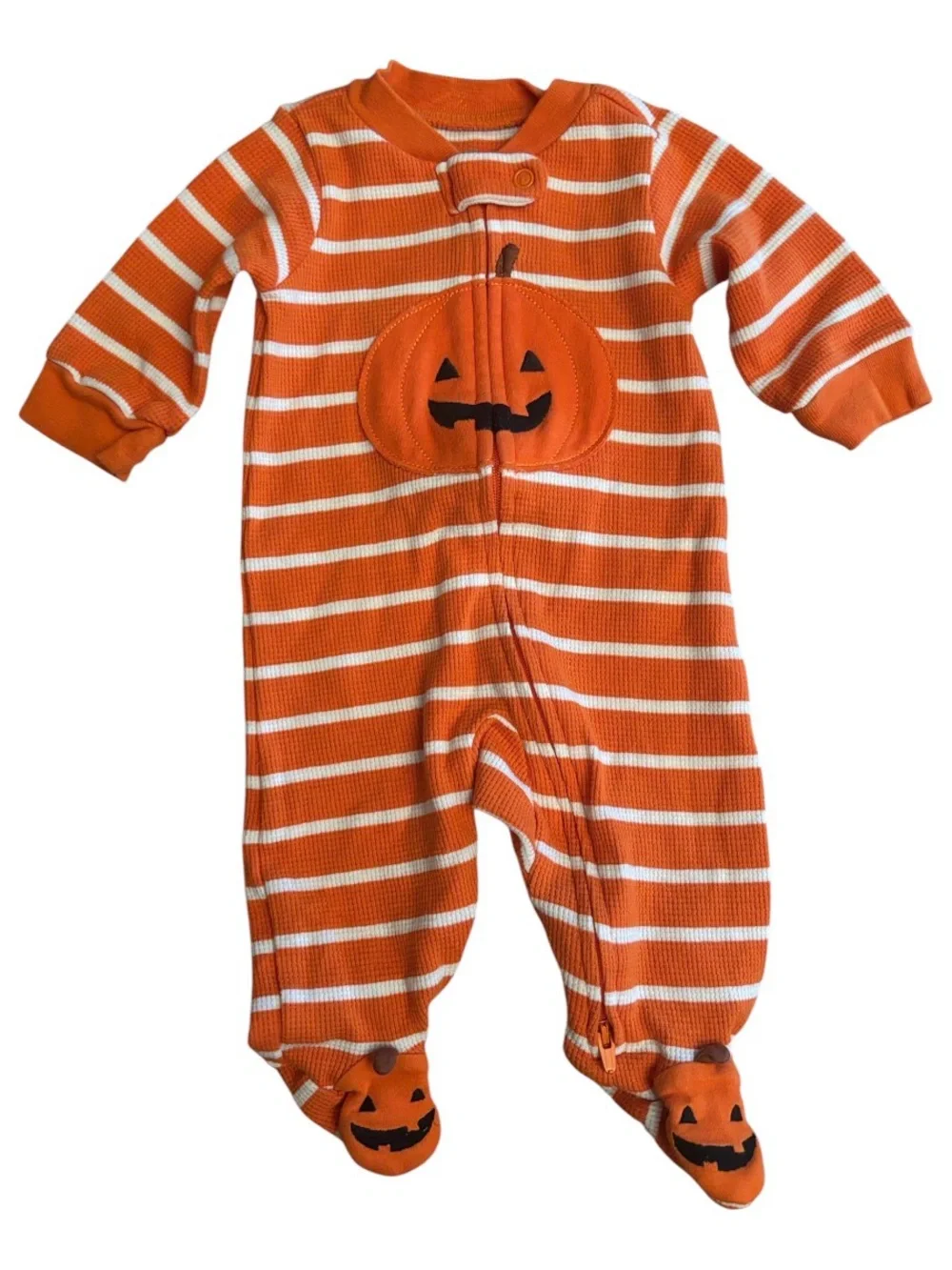 Carter’s | Orange & White Striped PUMPKIN 3 MO Onsie | Baby’s First Halloween